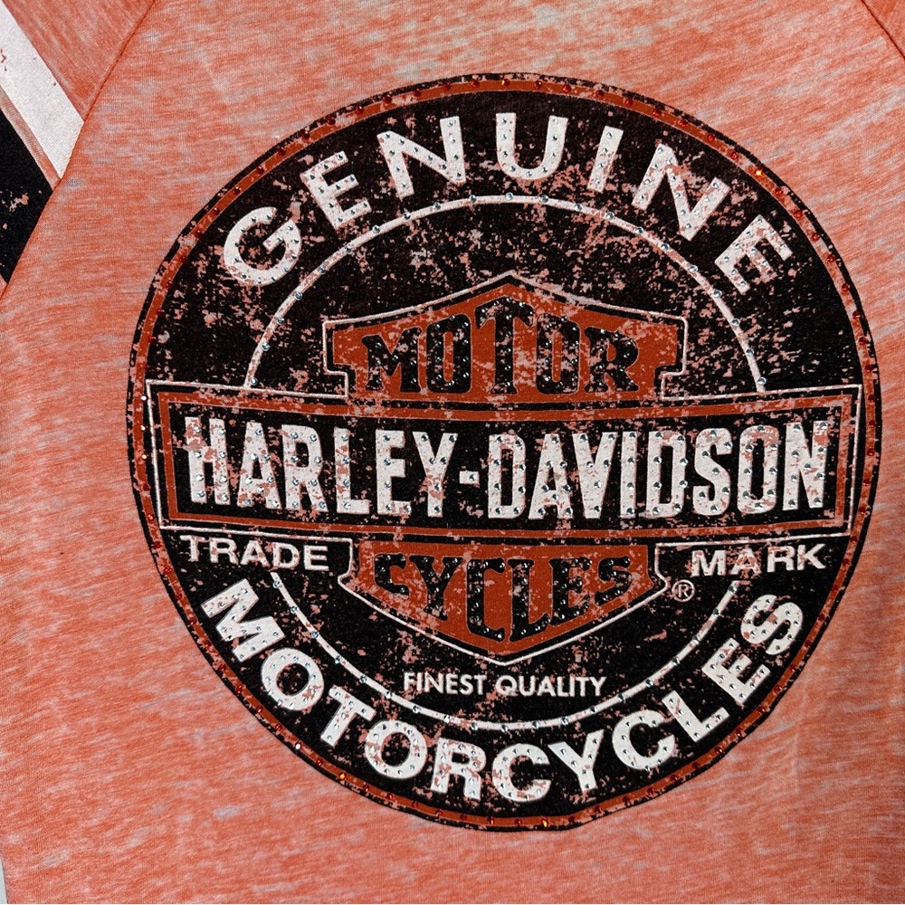 Harley-Davidson Womens Medium Genuine Oil Can Burnout Tee Vintage Orange - Picture 8 of 8